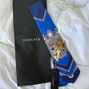 Versace Royal Blue Tie with Tiger Motif